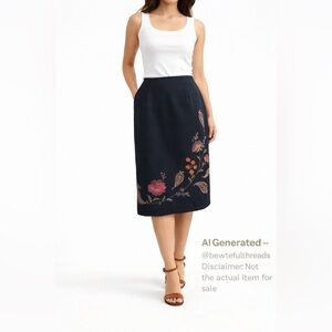 Vintage Coldwater Creek US XS–S Black Embroidered Beaded Floral Skirt